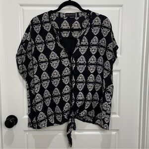 Forever 21 Women's Leopard sheer Tie Front Short Sleeve Top  XL